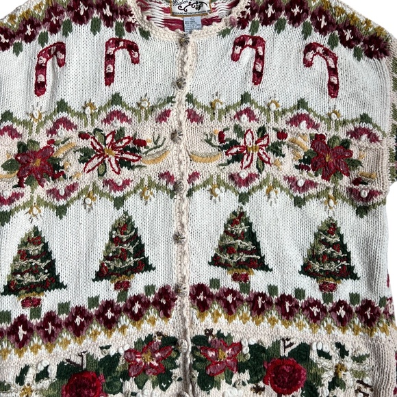 Vintage Christmas Cardigan Sweater Cotton-Blend Large - Picture 2 of 4